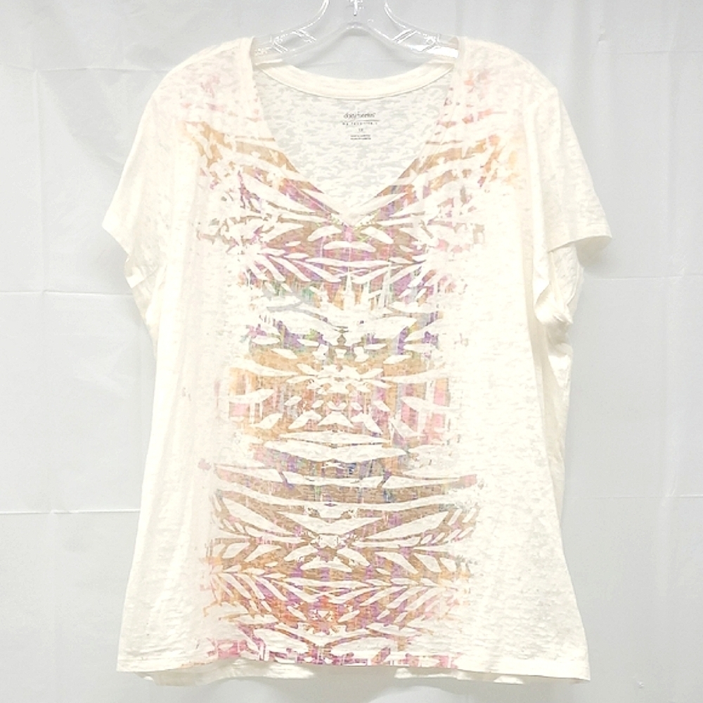 Burnout T-shirt V Neck Short Sleeve Tribal Fairy Pastel Abstract Geometric Print